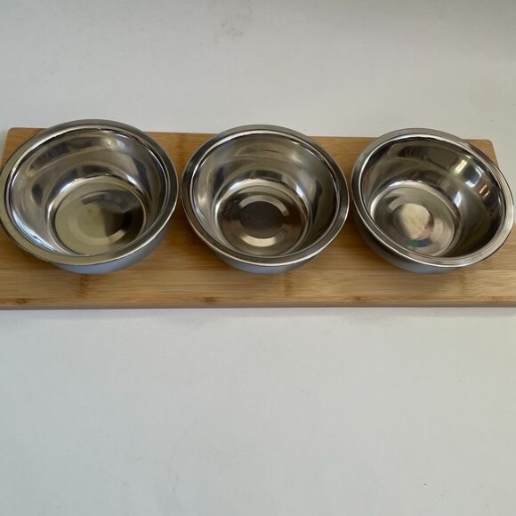 3-Bowl Stainless Steel & Bamboo Stand Set - Picture 1 of 9